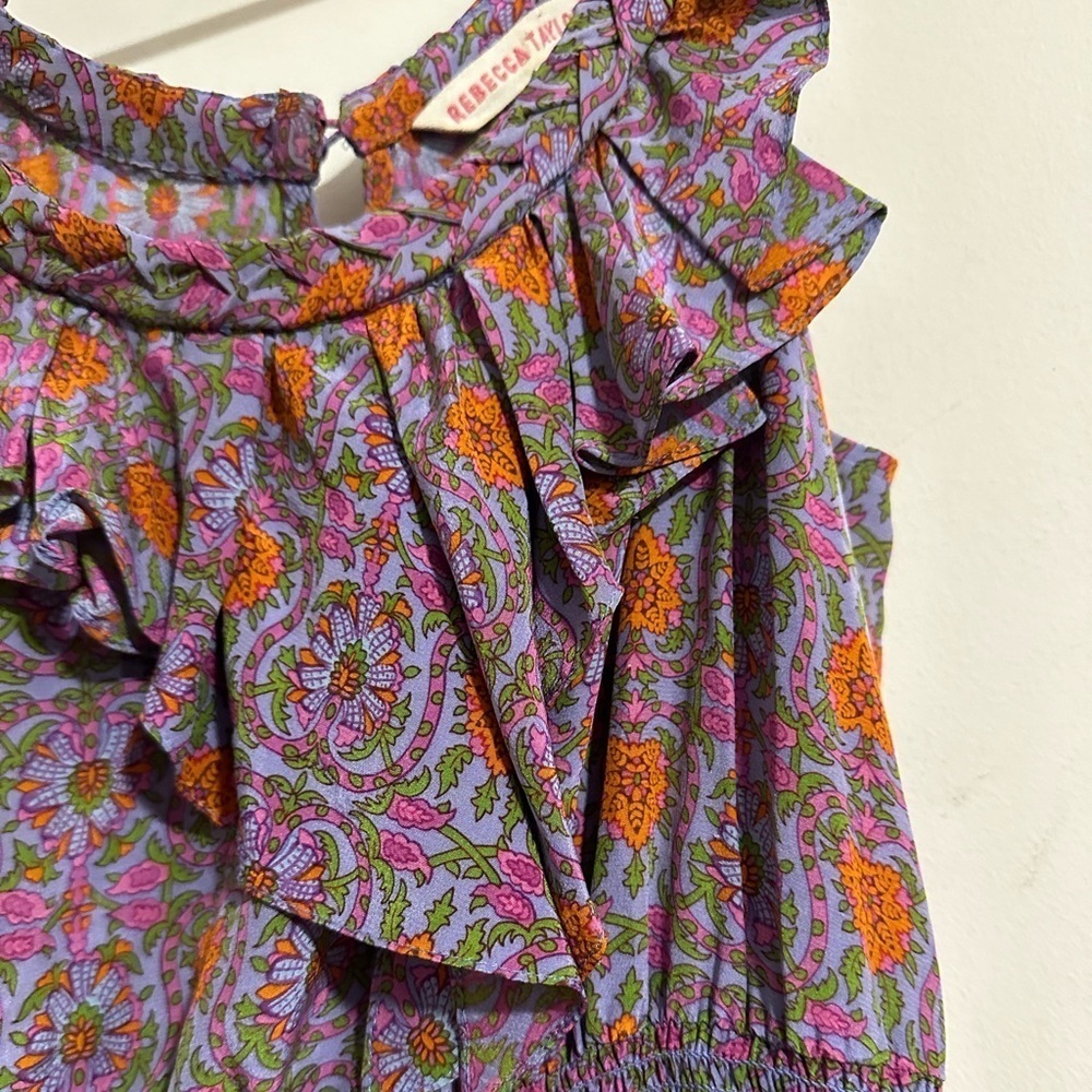 Rebecca Taylor SILK floral smocked waist summer tiered dress - Picture 4 of 7